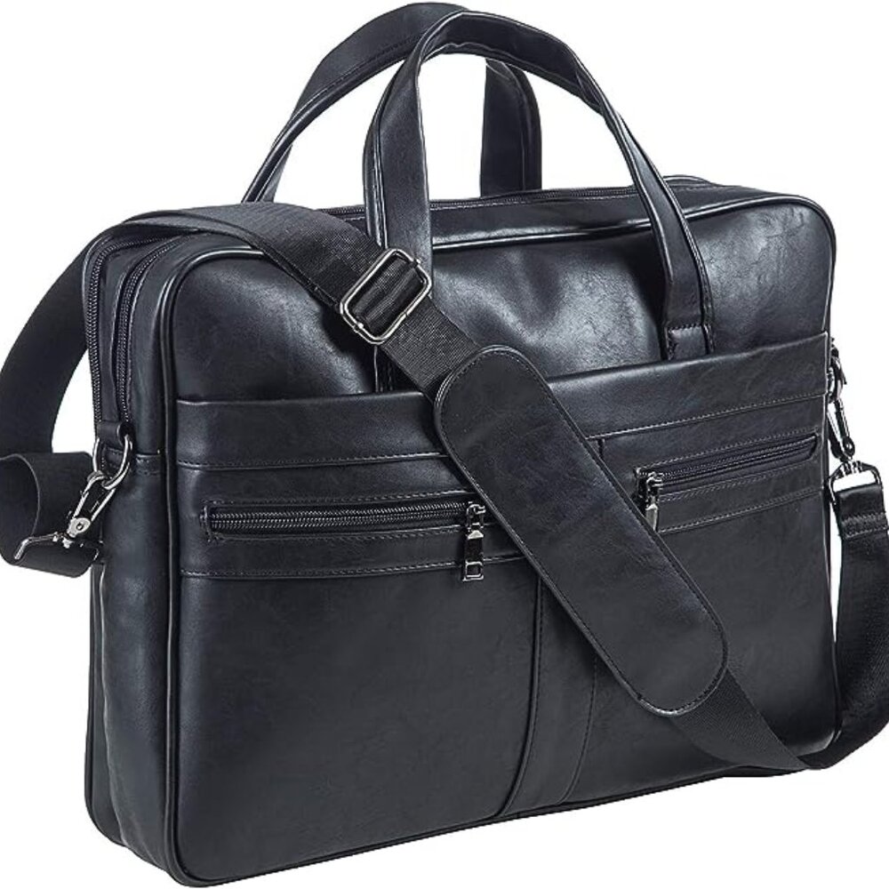 seyfocnia Men's Leather Messenger Bag, 15.6 Inches Laptop Briefcase Business Sat
